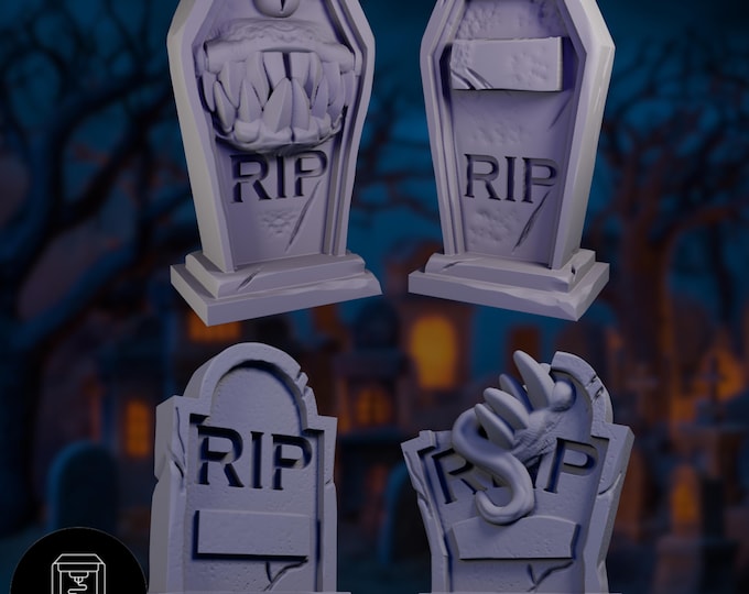 Mimic Tombstone Mini Set | Graveyard Monster Terrain Set | Halloween One-Shot Set | By Nafarrate
