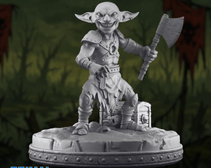 Goblin Raider Mini | Small-Scale Axe-Wielding Ambusher Miniature for Dungeon or Forest Encounters | By Primal Collectibles