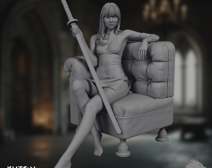 Seated Female Warrior Model Kit | Katana Wielder Display Figure | 75mm 1:10 Scale | Kuton Sculpts