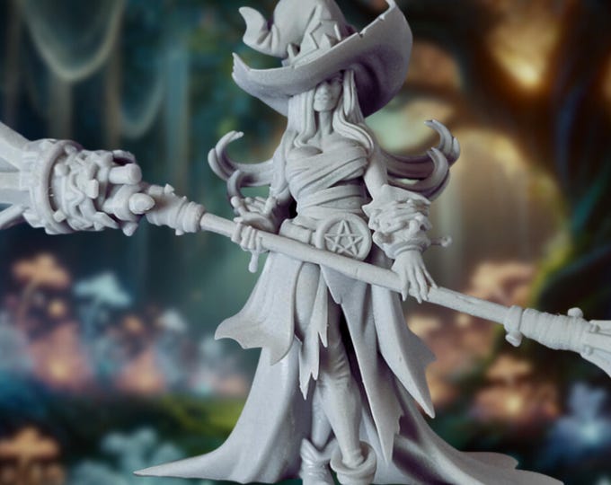 Cute Halloween Witch Mini | Fantasy Wicked Witch | Female Sorceress with Broom of Flying | Gaz Miniatures
