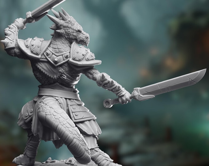 Kobold Fighter Ambusher Mini | Small Dragonborn with Dual Swords Miniature | by DM Stash