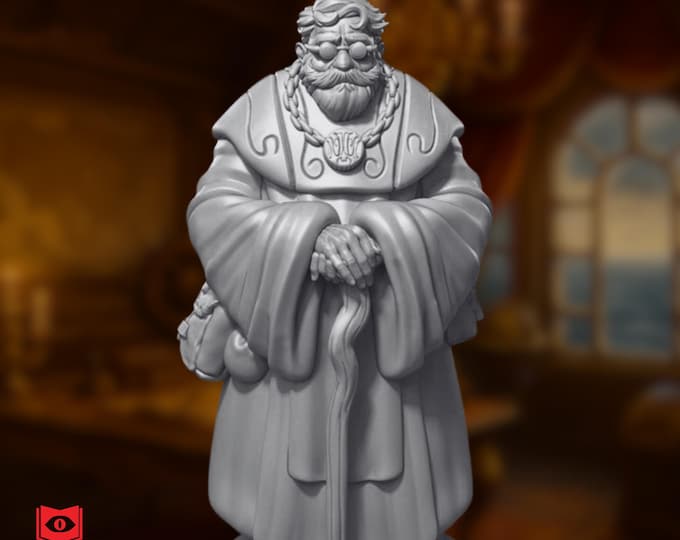 Wise Old Wizard with Cane | Bearded Scholar with Walking Cane | Town Wizard NPC | By Monster Atlas