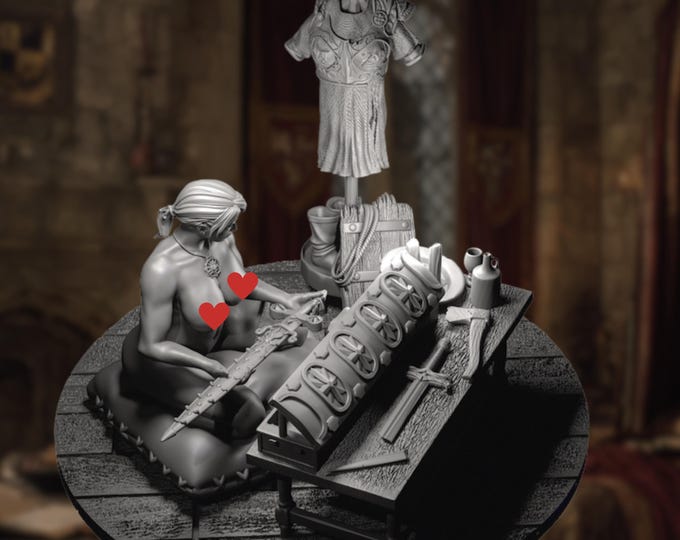 NSFW Female Hero Respite Model | Warrior Woman Undressing in Quiet Reflection | 120mm or 180mm Scene | By DartArt3D