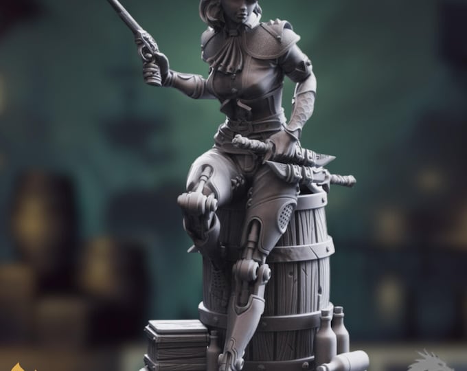 Female Elf Gunslinger Mini | Pistol Wielding Elven Rogue Miniature | By DM Stash