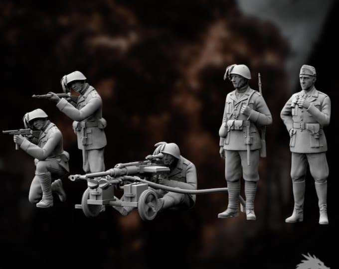 Italian Infantry Squad Mini | WWII Soldier Miniature Set | Machine Gun Crew and Riflemen | By 3Dimontis