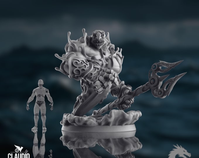 Ocean Demon Mini | Water Elemental Miniature | Trident Sea Monster | By Claudio Casini