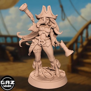 NSFW Pirate Girl Miniature | Dual Blunderbuss Captain in Corset | 32mm or 54mm Pirate Lady by Gaz Minis