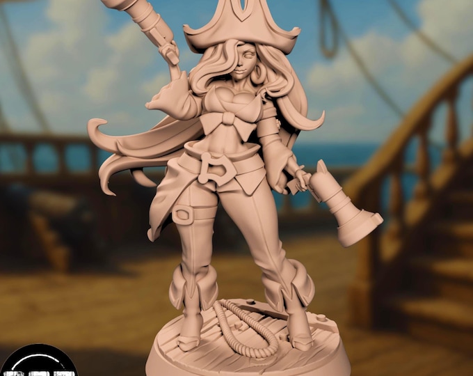 NSFW Pirate Girl Miniature | Dual Blunderbuss Captain in Corset | 32mm or 54mm Pirate Lady by Gaz Minis