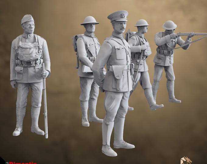 WWI Allied Soldiers Miniatures | War Military Figures Set (3Dimontis)