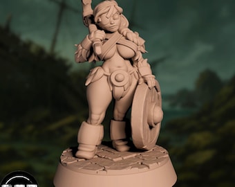 SFW and NSFW Dwarf Mini | Female Barbarian Miniature with Axe | Fierce Warrior | Gaz Mini's