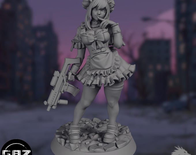 Post-Apocalyptic Maid Miniature | Armed Female Survivor, Gaz Minis