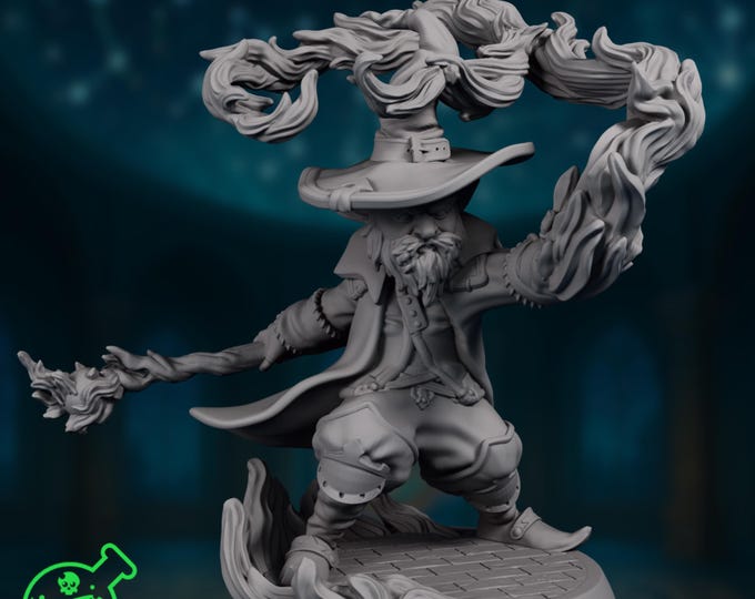 Gnome Wizard Miniature | Gnome Flame Warlock Mini Casting Fireball | 32–75mm | TPK Lab