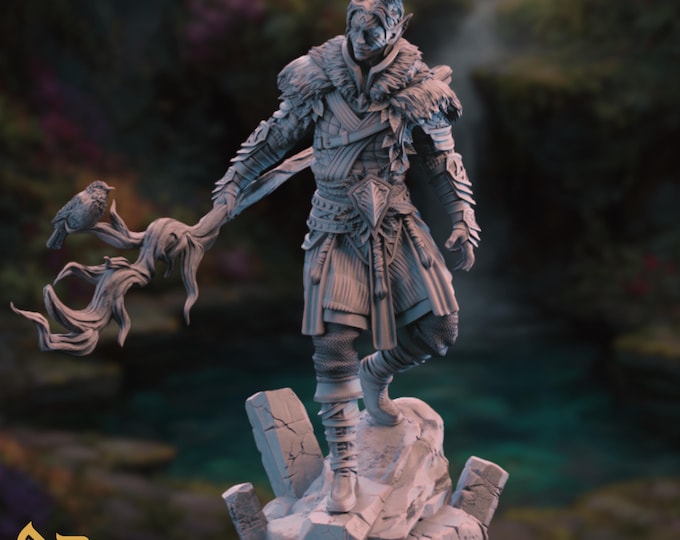 Tiefling Druid Mini | Circle of the Shepherd Druid Miniature | Nature Guardian with Raven | By DM Stash