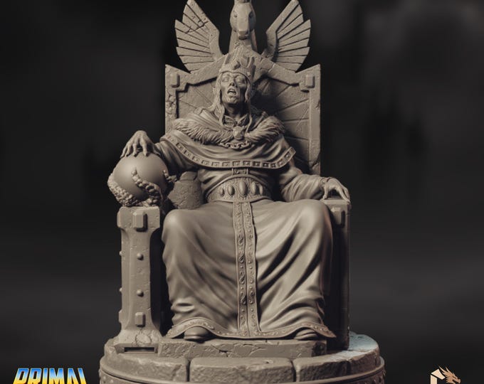Necromancer King Mini | Undead Lich Miniature | Throne Boss Figure | Primal Collectibles
