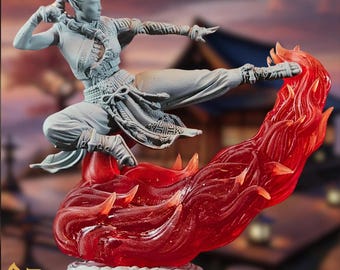 Flame Genasi Female Monk Miniature | Elemental Martial Artist for Roleplaying Games | DM Stash