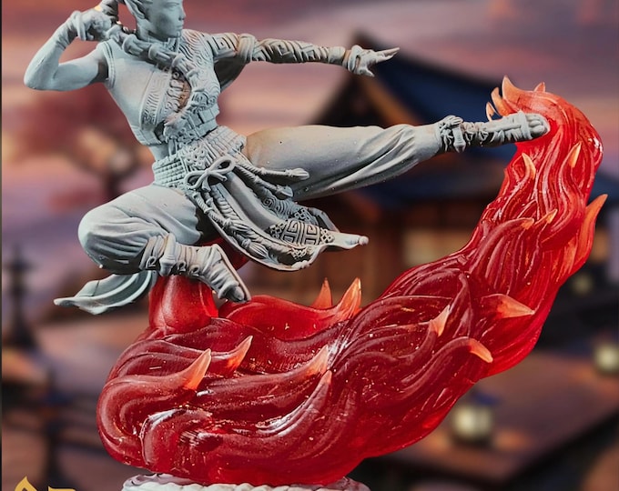 Flame Genasi Female Monk Miniature | Elemental Martial Artist for Roleplaying Games | DM Stash