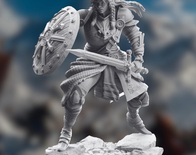 Female Fighter Captain Miniature for 5e – Female Warrior, Commander, or Battle Leader NPC – Tabletop RPG Figure by DM Stash