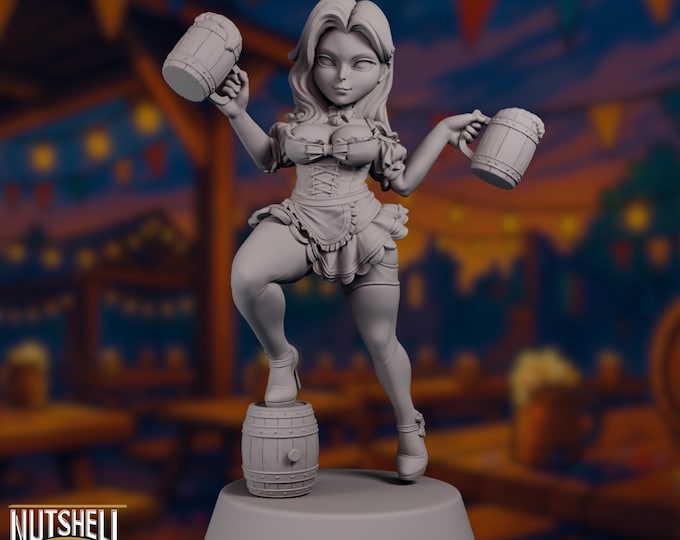 Chibi Barmaid Miniature | Resin Fantasy Tavern Girl by Nutshell Atelier