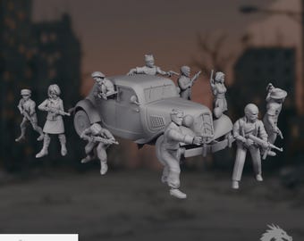 WWII French Resistance Fighters | Partisan Miniature Set with Car | 15mm–32mm by Eskice