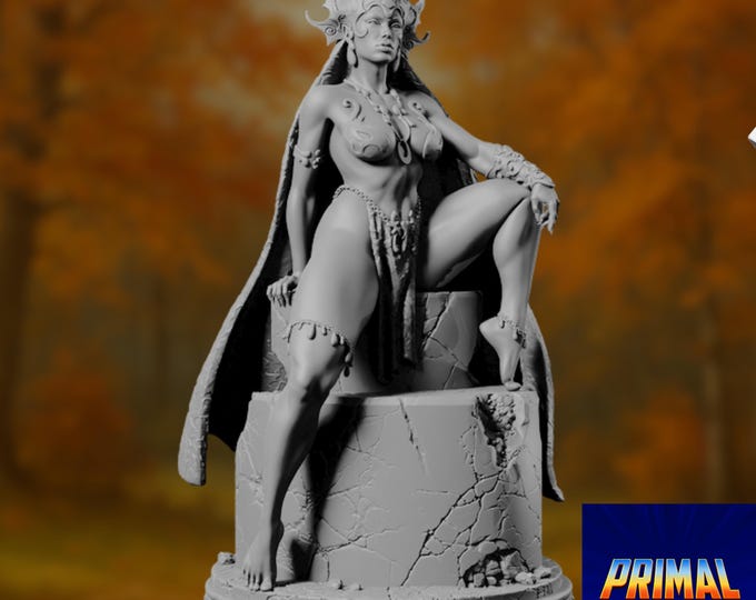 Enchanted Royal Sorceress Miniature | Seductive Warlock Throne Queen for 5e Campaigns | By Primal Collectibles