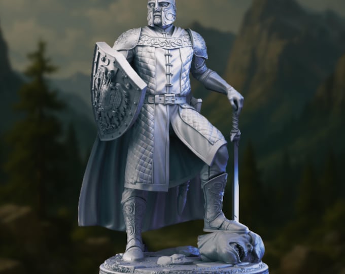 Noble Human Paladin Mini | Heavy Armor Sword and Shield Troll Slayer with Helm Options | By Primal Collectibles