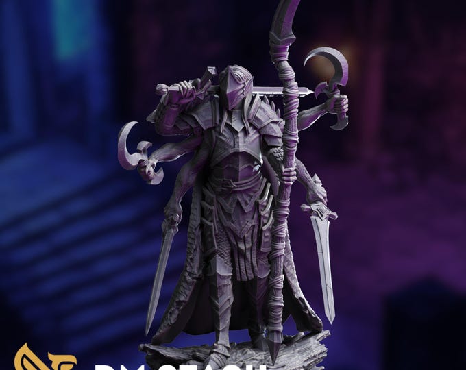 Multi-Blade Drow Warlord Mini | Six-Armed Dark Elf Fighter | Underdark Boss NPC | By DM Stash