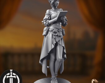 Tiefling Barmaid Mini | Fantasy Student or Librarian Miniature | Elegant Demon Girl | Broken Swords