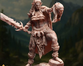 Hobgoblin Barbarian Mini | Savage Bloodlust Champion with Severed Head Miniature | By DM Stash