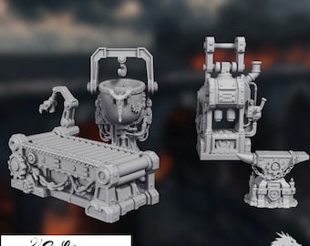 Steampunk Workshop Mini | Forge and Anvil Terrain Set | Industrial Crafting Scene Piece