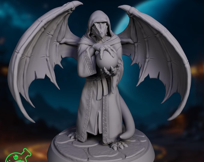 Winged Kobold or Dragonborn Wizard | Arcane Dragon Priest Mini | TPK Labs Sorcerer or Fiend NPC