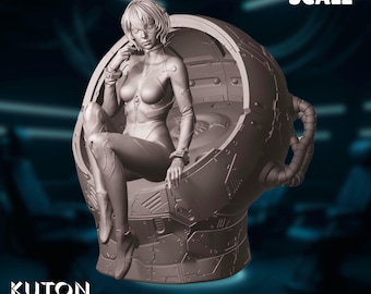 Sci-fi Female Navigator Model Kit | 1:10 Scale Cybernetic Female Pilot Figure | By Kuton Figurines