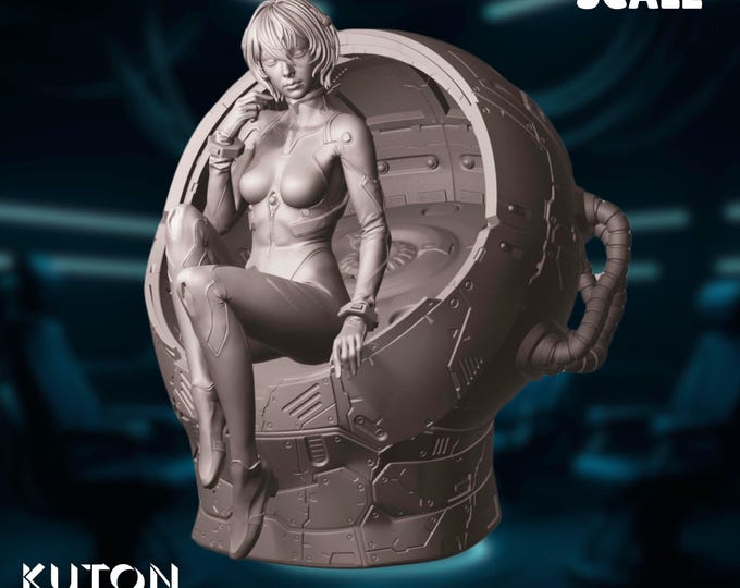 Sci-fi Female Navigator Model Kit | 1:10 Scale Cybernetic Female Pilot Figure | By Kuton Figurines