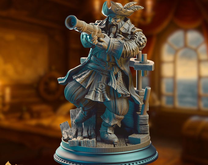 Pirate Captain Mini | High Seas Marksman Miniature | Veteran Buccaneer with Spyglass | By DM Stash