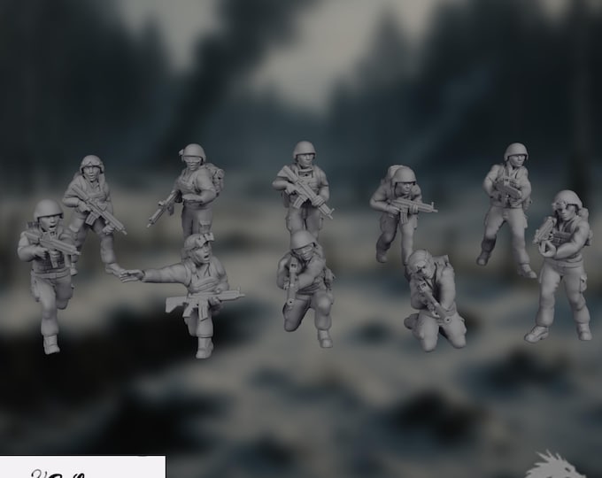 Female Soldier Squad Mini | Modern Infantry Miniature Set | Assault and Cover Poses | Eskice Miniatures