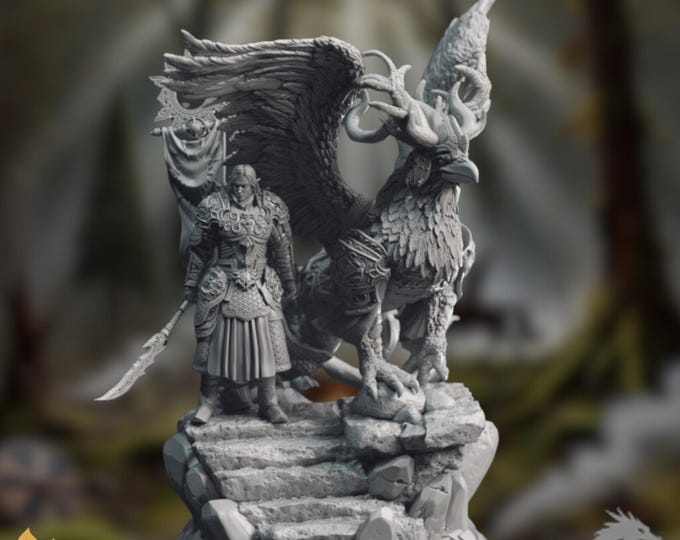 Hippogriff Rider Mini | Mounted Knight Miniature | Winged Beast Cavalry Pair