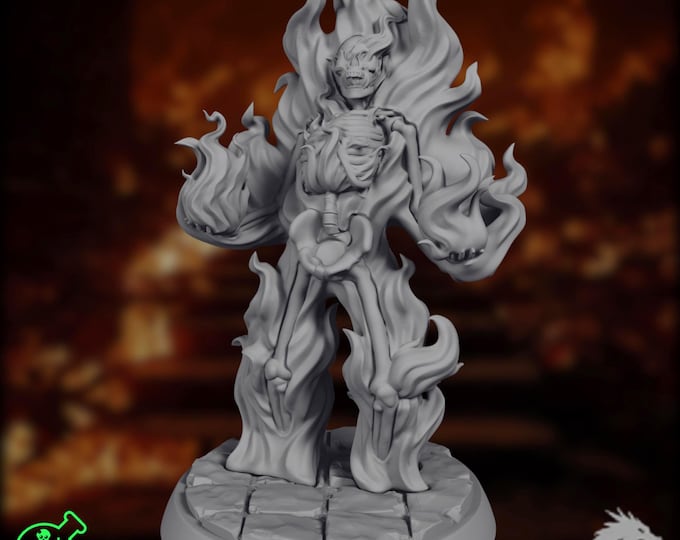 Burning Skeleton Mini | Flaming Undead Miniature | Fire Wraith Boss | By TPK Labs
