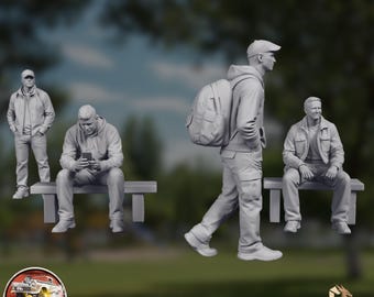 Park and Bench Modern People Minis | Urban Civilian NPC Set | 32mm Resin Diorama Scene | By DoubleGDiecast