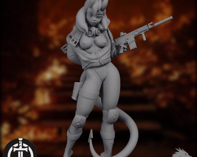 Succubus Sniper Miniature | Demon Girl Assassin | Anime Waifu with Rifle | by Broken Swords