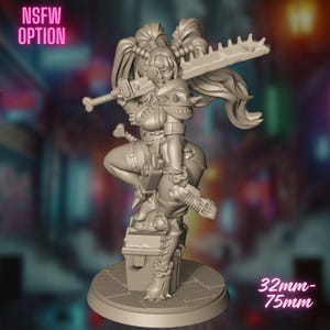 Cyberpunk Chainsaw Babe Mini | Futuristic Female Warrior with Biker Armor | Gaz Minis