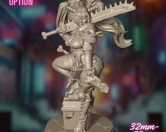 Cyberpunk Chainsaw Babe Mini | Futuristic Female Warrior with Biker Armor | Gaz Minis