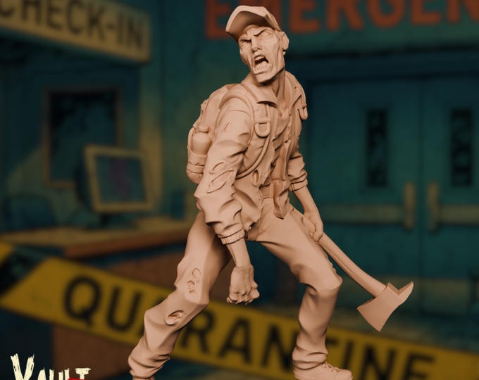 Axe Survivor Mini | Recently Turned Zombie Miniature | Survival Horror Figure with Axe | By Vaultz