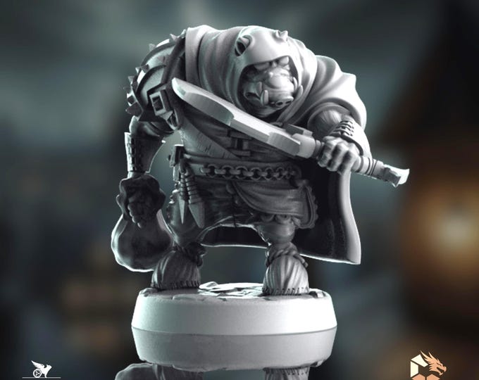 Boar Rogue Mini | Assassin Rogue Miniature | Stealth Warrior with Blade | By Claudio Casini