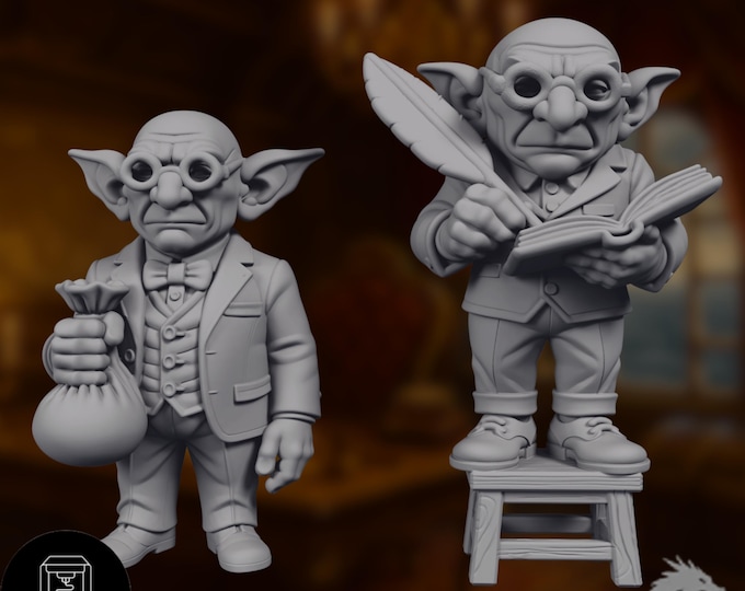 Goblin Banker Mini | Merchant NPC Miniature | Fantasy Accountant with Coin Bag