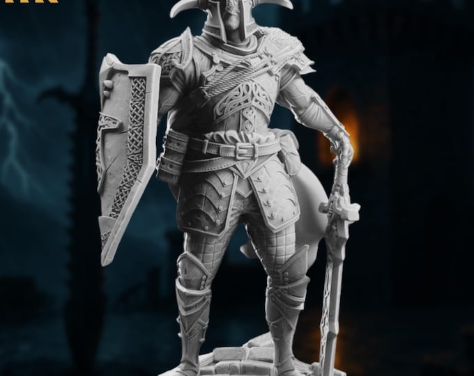 Heavy Plate Armor Champion Fighter Mini | Paladin Fortress Guardian with Shield and Sword Miniature | By DM Stash