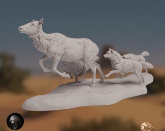 Elk and Grey Wolf Paintable Diorama | Wildlife Predators | Large Resin Model | By Animal Den