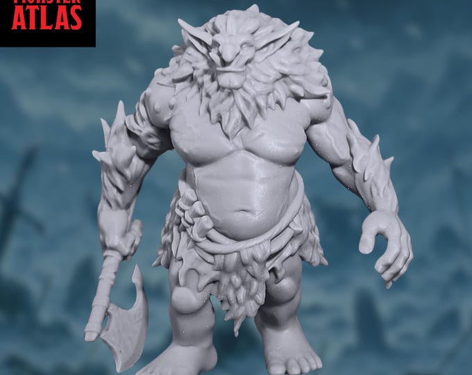 Swamp Troll Fantasy Mini | Axe-Wielding Frost Troll Tabletop Monster Figure | By Monster Atlas