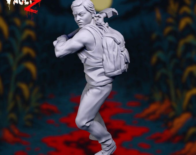 Post-Apocalypse Warrior Mini | Muscular Woman with Backpack and Axe | Zombie Campaign Mini | By VaultZ