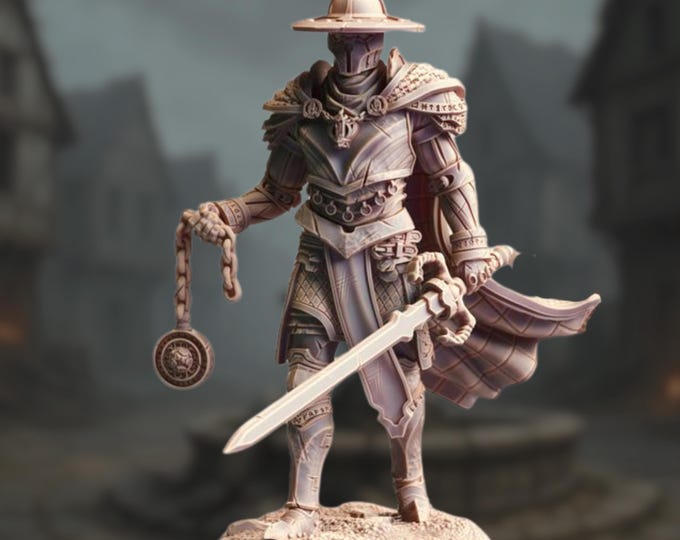 Inquisition Knight Commander Mini | Armored Sword and Flail Warden Miniature | By DM Stash