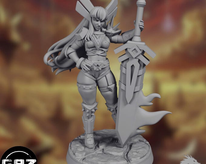 Flameblade Female Fighter SFW/NSFW Mini | Heavy Blade Greatsword | By Gaz Minis