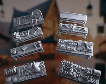Medieval Market Tables Mini | 32mm Scale Merchant Tables